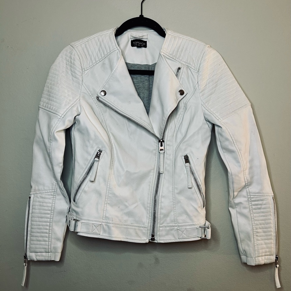 Size 2 Topshop white leather jacket